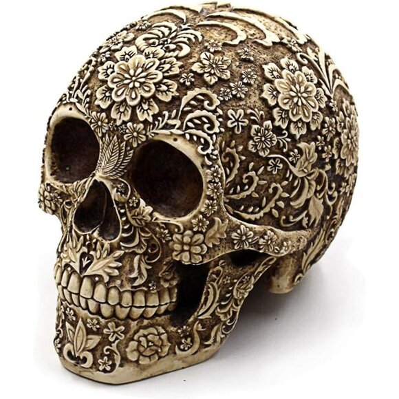 Creative Skull Flowers Sculpture 81 Inch Human Head Skeleton Halloween Decor - Picture 1 of 5